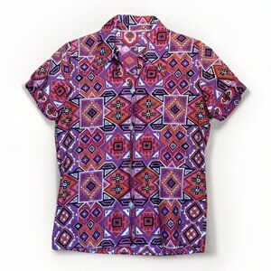 Vintage Psychedelic Geometric Button-Up - Ladies Medium